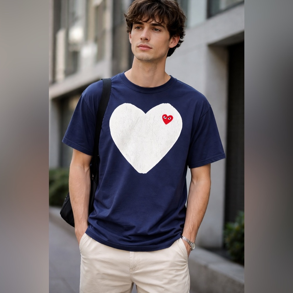 PLAY Comme des Garçons White Heart Tee Navy | Made in Japan | XL Cotton💙
